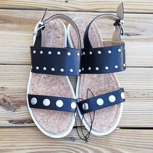 Adrienne Vittadini Black Strapped Studded Sandals